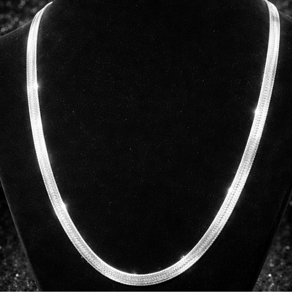 Diamond cut herringbone statement sterling silver necklace chain vintage QVC